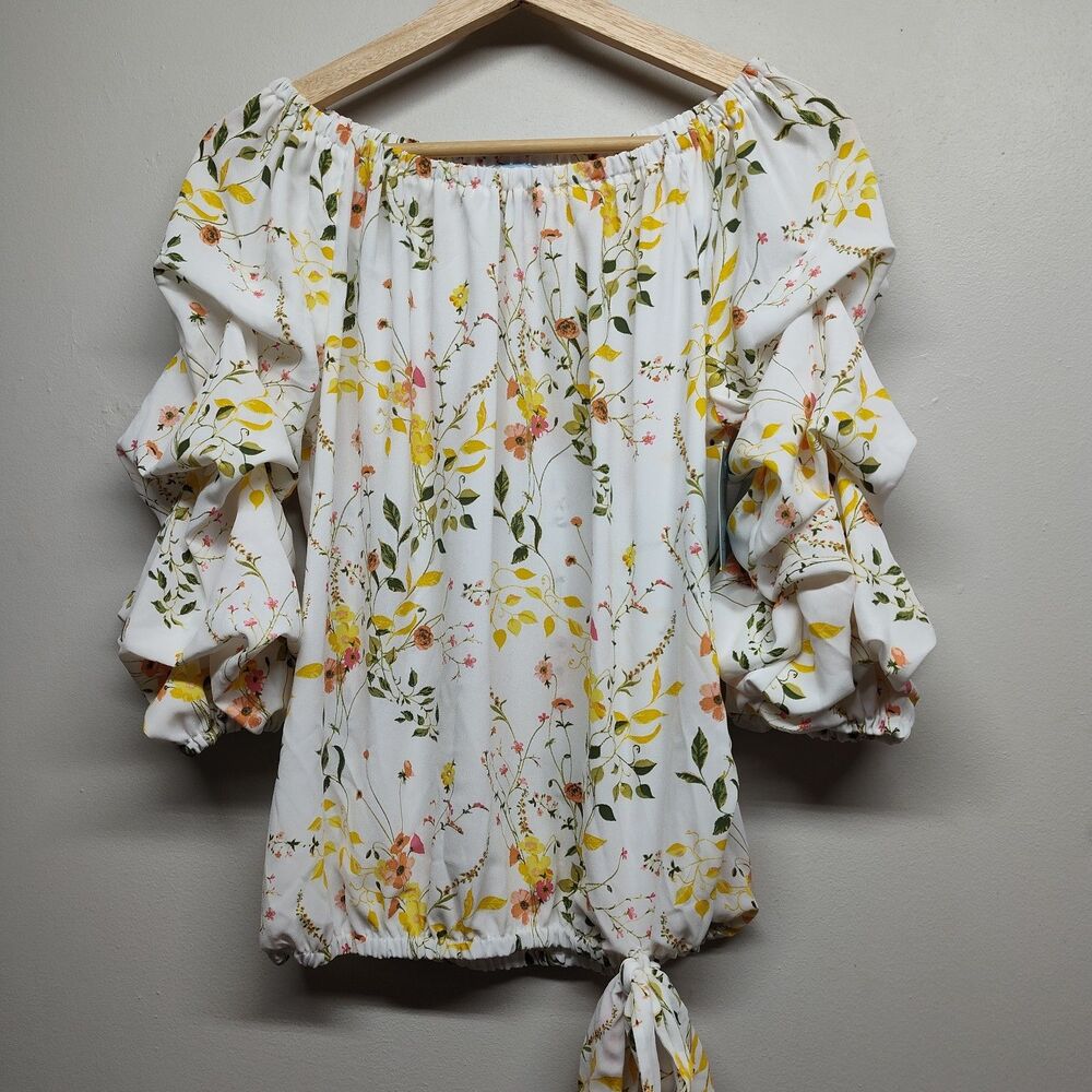 Cece Blouse Top Women S Cream Floral Feminine Romantic Cottagecore Casual